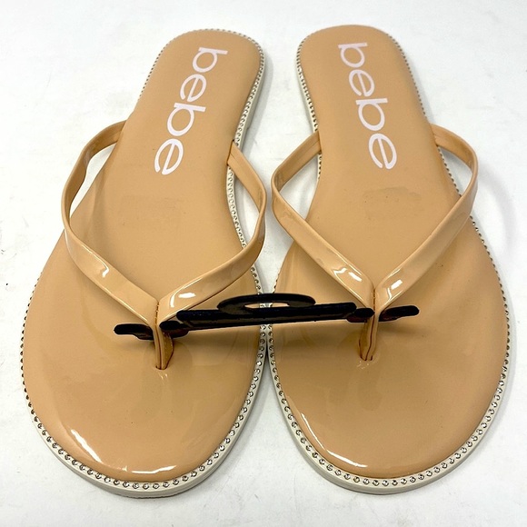 NEW! Women's Bebe Ileana Nude Patent thong sandals